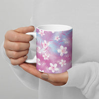 Pink Aloha Hawaiian Ceramic Mug Tropical Flower Palm Leaf Pattern LT19 - Polynesian Pride
