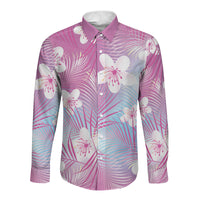 Pink Aloha Hawaiian Long Sleeve Button Shirt Tropical Flower Palm Leaf Pattern LT19 Unisex Pink - Polynesian Pride
