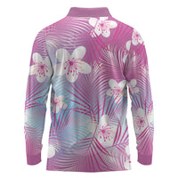 Pink Aloha Hawaiian Long Sleeve Polo Shirt Tropical Flower Palm Leaf Pattern LT19 - Polynesian Pride