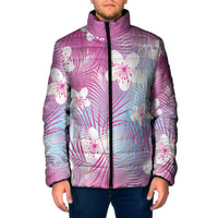 Pink Aloha Hawaiian Padded Jacket Tropical Flower Palm Leaf Pattern LT19 Men Pink - Polynesian Pride