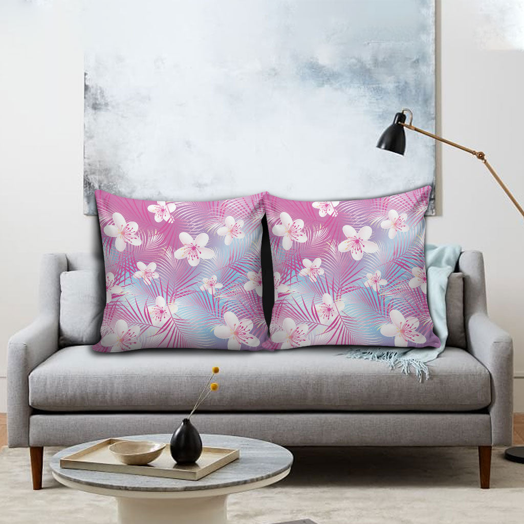 Pink Aloha Hawaiian Pillow Cover Tropical Flower Palm Leaf Pattern LT19 - Polynesian Pride