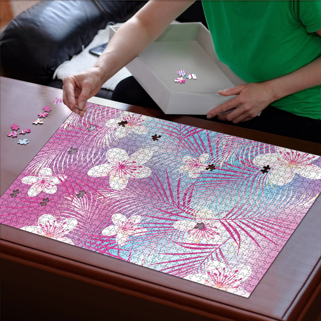Pink Aloha Hawaiian Puzzle Tropical Flower Palm Leaf Pattern LT19 - Polynesian Pride