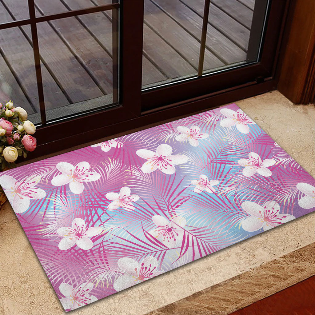 Pink Aloha Hawaiian Rubber Doormat Tropical Flower Palm Leaf Pattern LT19 - Polynesian Pride