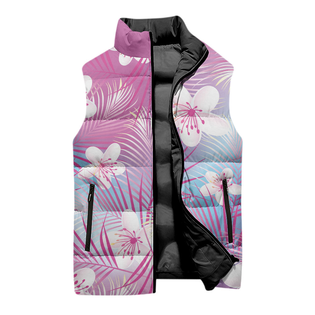 Pink Aloha Hawaiian Sleeveless Puffer Jacket Tropical Flower Palm Leaf Pattern LT19 - Polynesian Pride