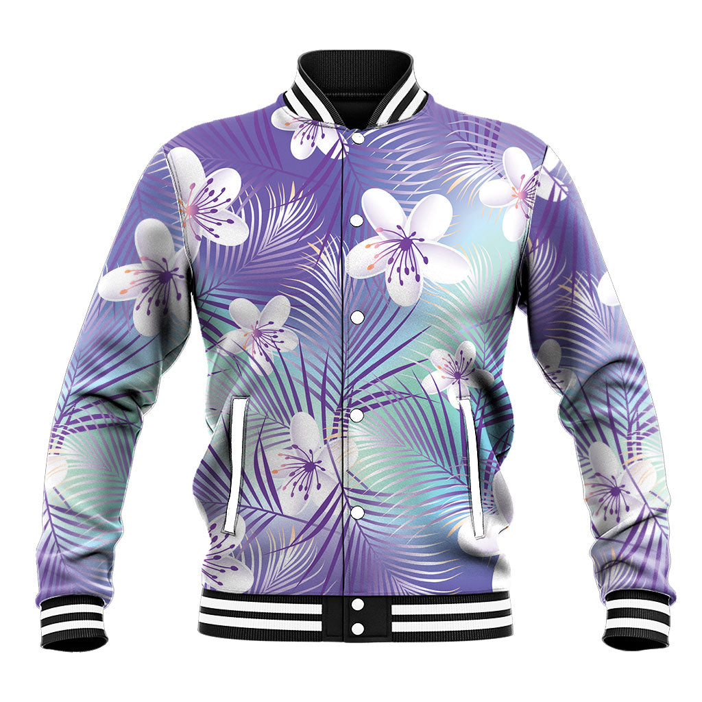 Purple Aloha Hawaiian Baseball Jacket Tropical Flower Palm Leaf Pattern LT19 Unisex Purple - Polynesian Pride