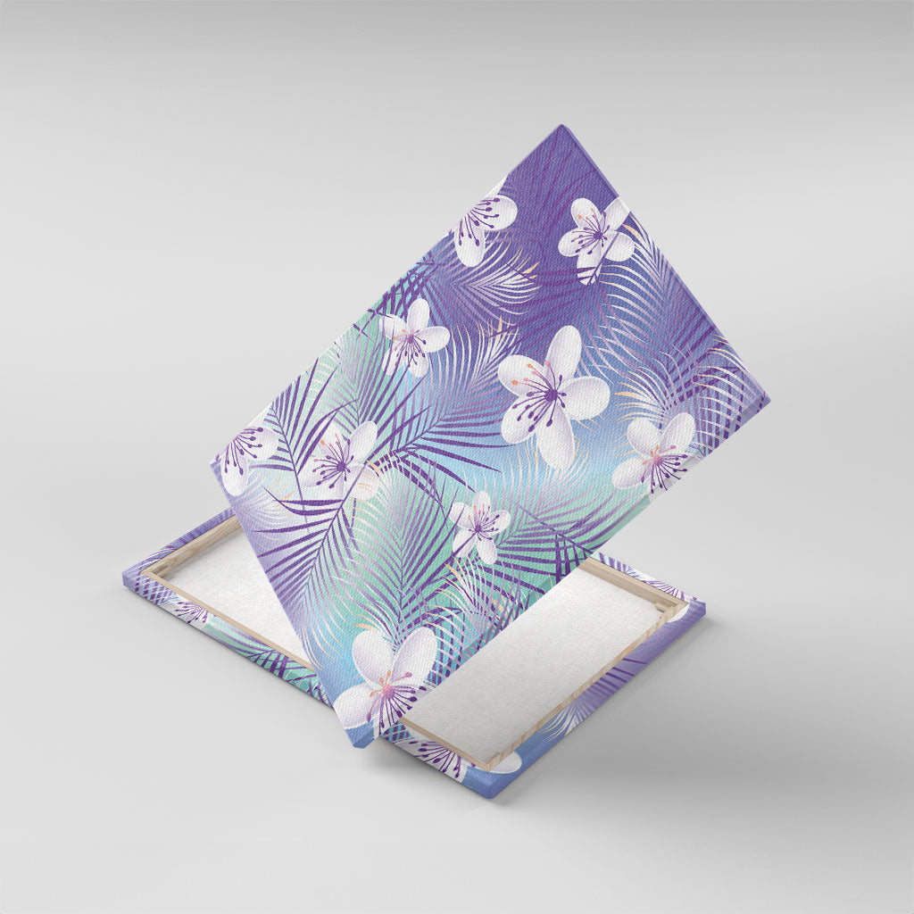Purple Aloha Hawaiian Canvas Wall Art Tropical Flower Palm Leaf Pattern LT19 With Frame Purple - Polynesian Pride