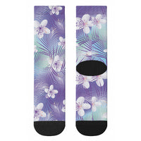 Purple Aloha Hawaiian Crew Socks Tropical Flower Palm Leaf Pattern LT19 - Polynesian Pride