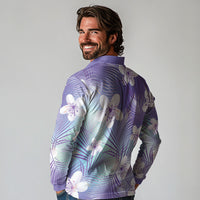 Purple Aloha Hawaiian Long Sleeve Polo Shirt Tropical Flower Palm Leaf Pattern LT19 - Polynesian Pride