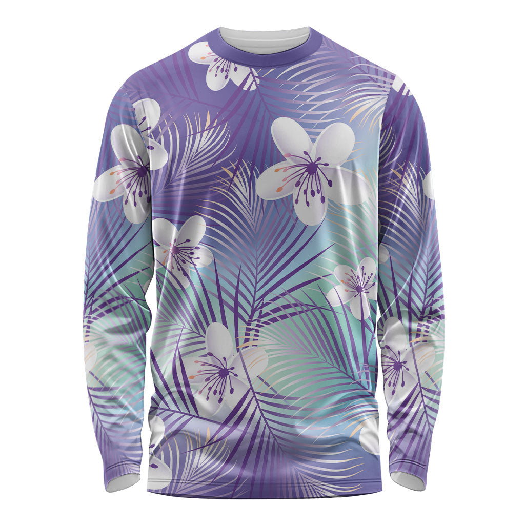 Purple Aloha Hawaiian Long Sleeve Shirt Tropical Flower Palm Leaf Pattern LT19 Unisex Purple - Polynesian Pride