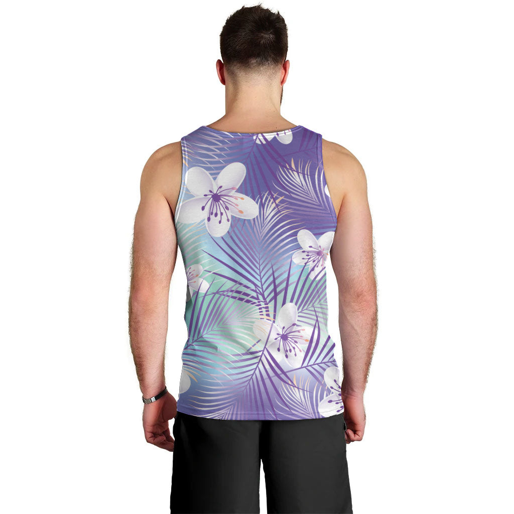 Purple Aloha Hawaiian Men Tank Top Tropical Flower Palm Leaf Pattern LT19 - Polynesian Pride