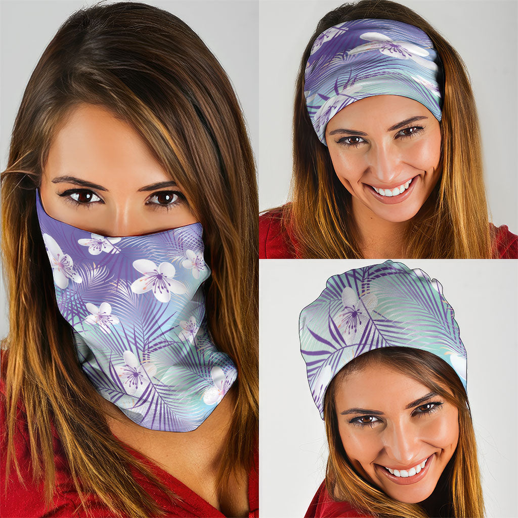 Purple Aloha Hawaiian Neck Gaiter Tropical Flower Palm Leaf Pattern LT19 - Polynesian Pride