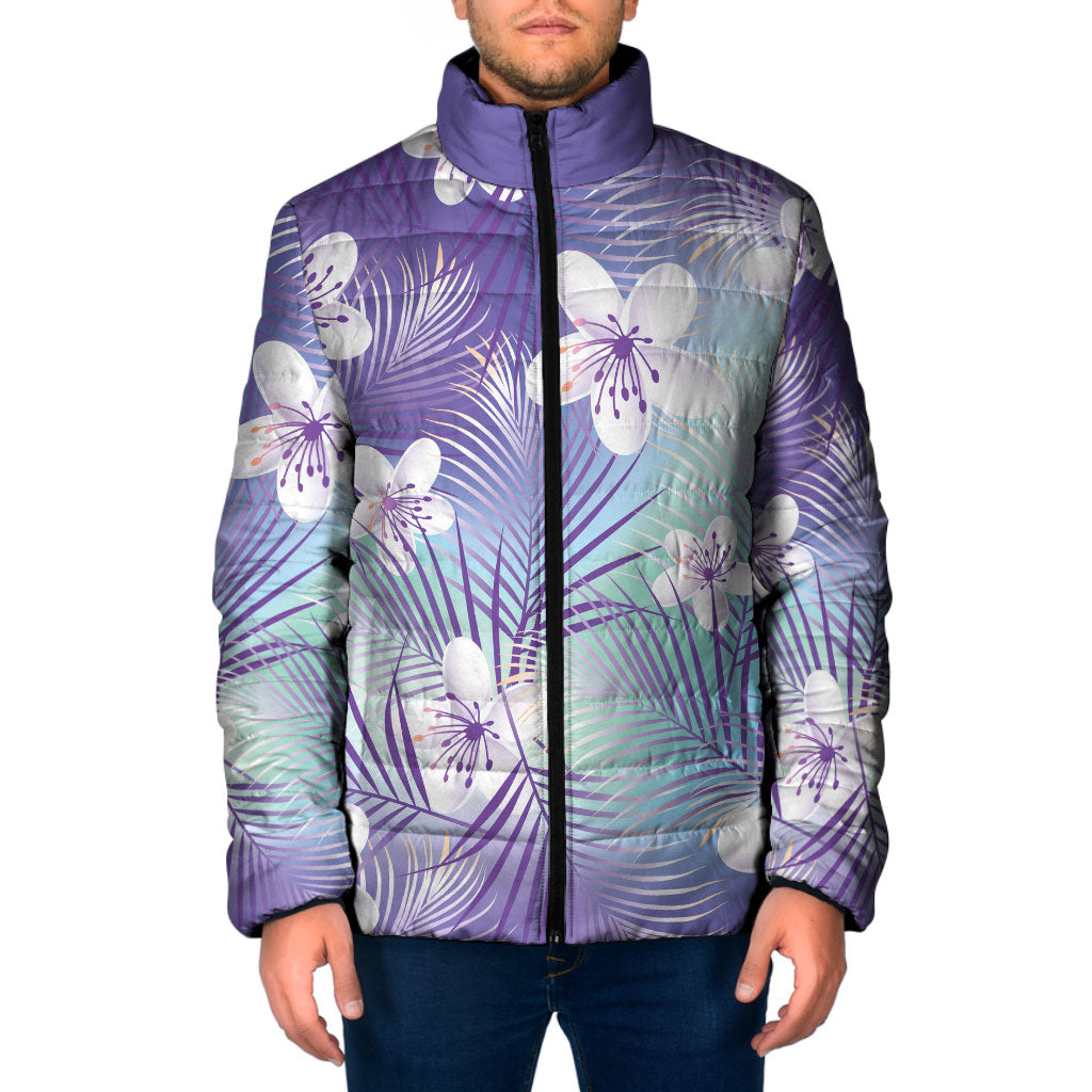 Purple Aloha Hawaiian Padded Jacket Tropical Flower Palm Leaf Pattern LT19 Men Purple - Polynesian Pride