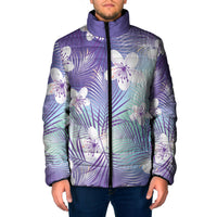 Purple Aloha Hawaiian Padded Jacket Tropical Flower Palm Leaf Pattern LT19 Men Purple - Polynesian Pride