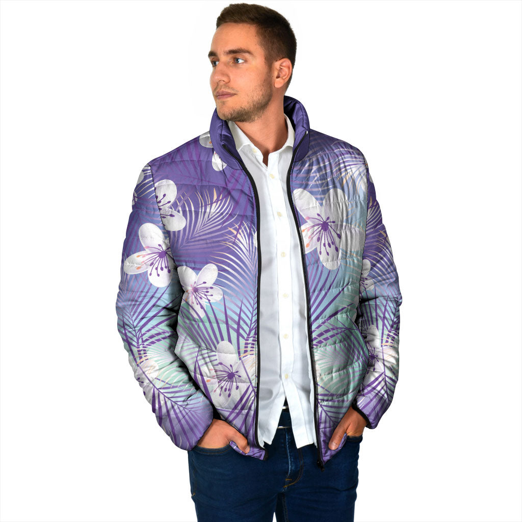 Purple Aloha Hawaiian Padded Jacket Tropical Flower Palm Leaf Pattern LT19 - Polynesian Pride