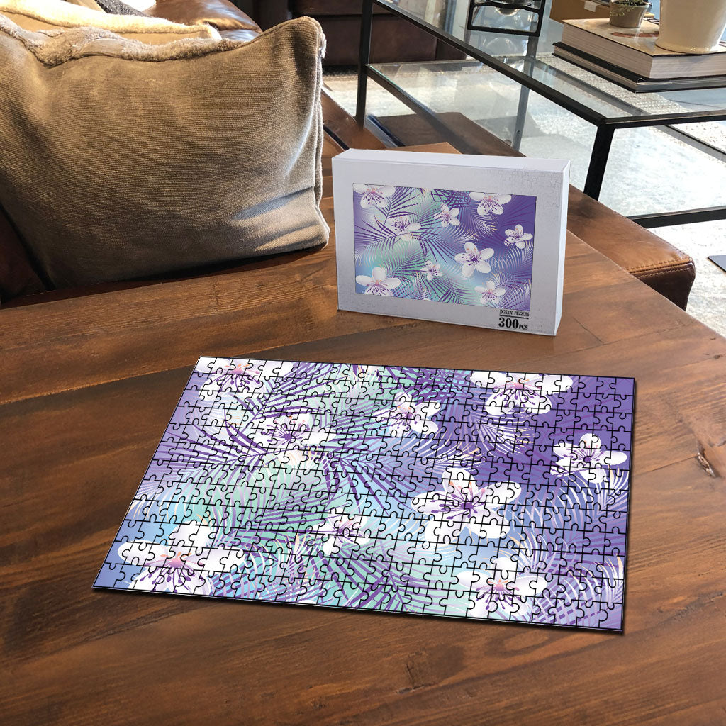 Purple Aloha Hawaiian Puzzle Tropical Flower Palm Leaf Pattern LT19 - Polynesian Pride
