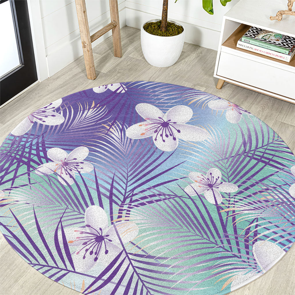 Purple Aloha Hawaiian Round Carpet Tropical Flower Palm Leaf Pattern LT19 Purple - Polynesian Pride