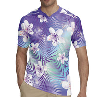 Purple Aloha Hawaiian Rugby Jersey Tropical Flower Palm Leaf Pattern LT19 - Polynesian Pride