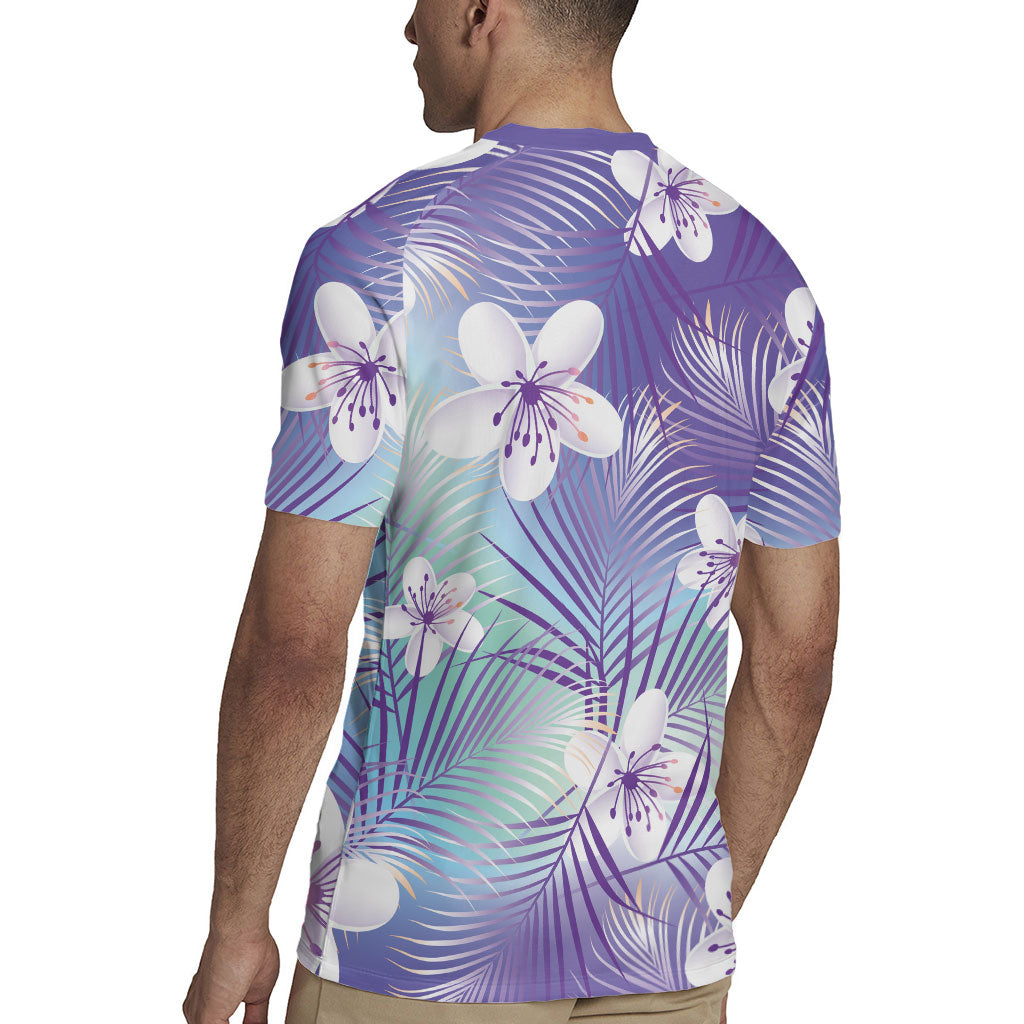 Purple Aloha Hawaiian Rugby Jersey Tropical Flower Palm Leaf Pattern LT19 - Polynesian Pride