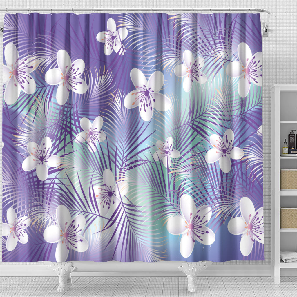 Purple Aloha Hawaiian Shower Curtain Tropical Flower Palm Leaf Pattern LT19 - Polynesian Pride