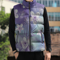 Purple Aloha Hawaiian Sleeveless Puffer Jacket Tropical Flower Palm Leaf Pattern LT19 - Polynesian Pride