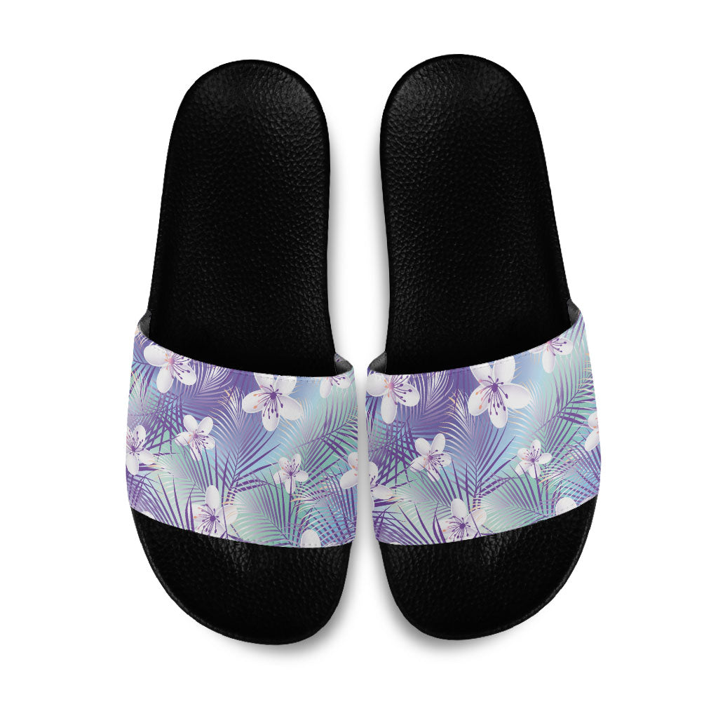 Purple Aloha Hawaiian Slide Sandals Tropical Flower Palm Leaf Pattern LT19 Purple - Polynesian Pride