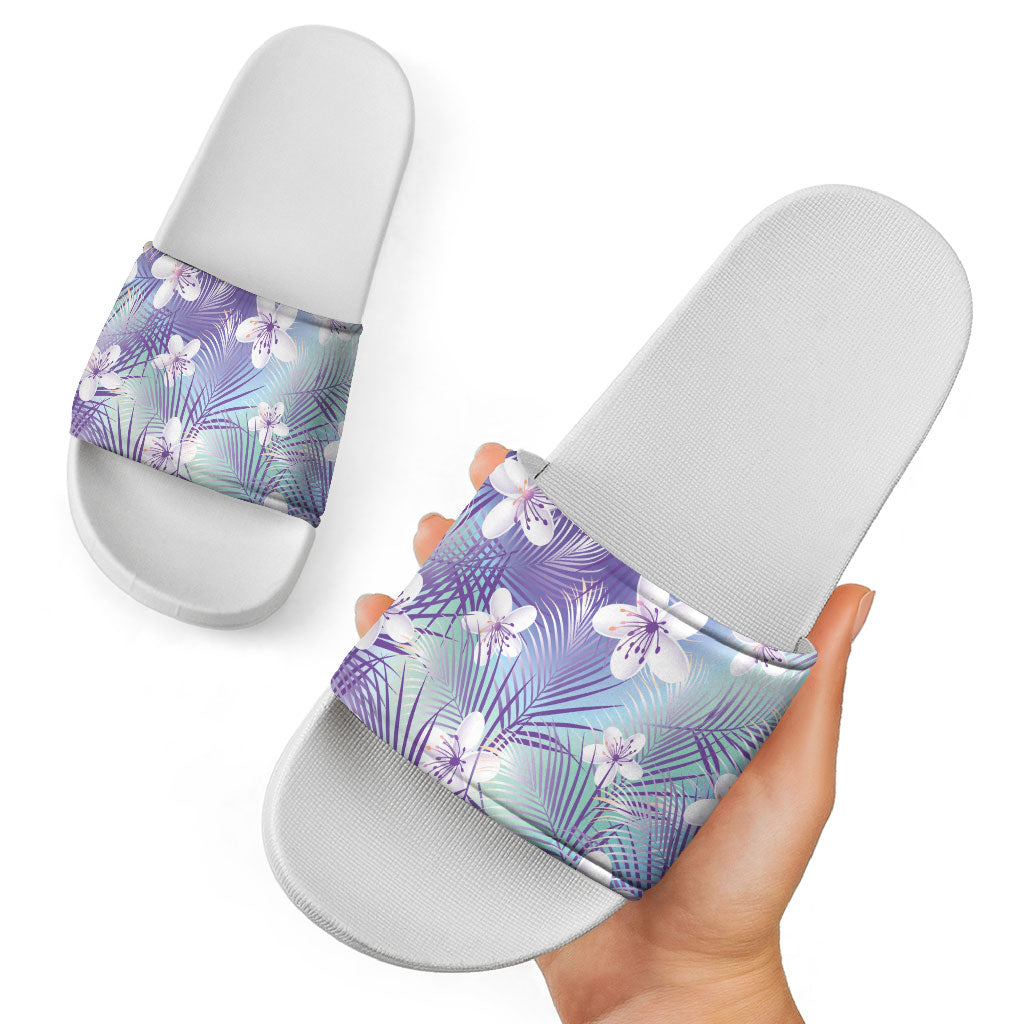 Purple Aloha Hawaiian Slide Sandals Tropical Flower Palm Leaf Pattern LT19 - Polynesian Pride