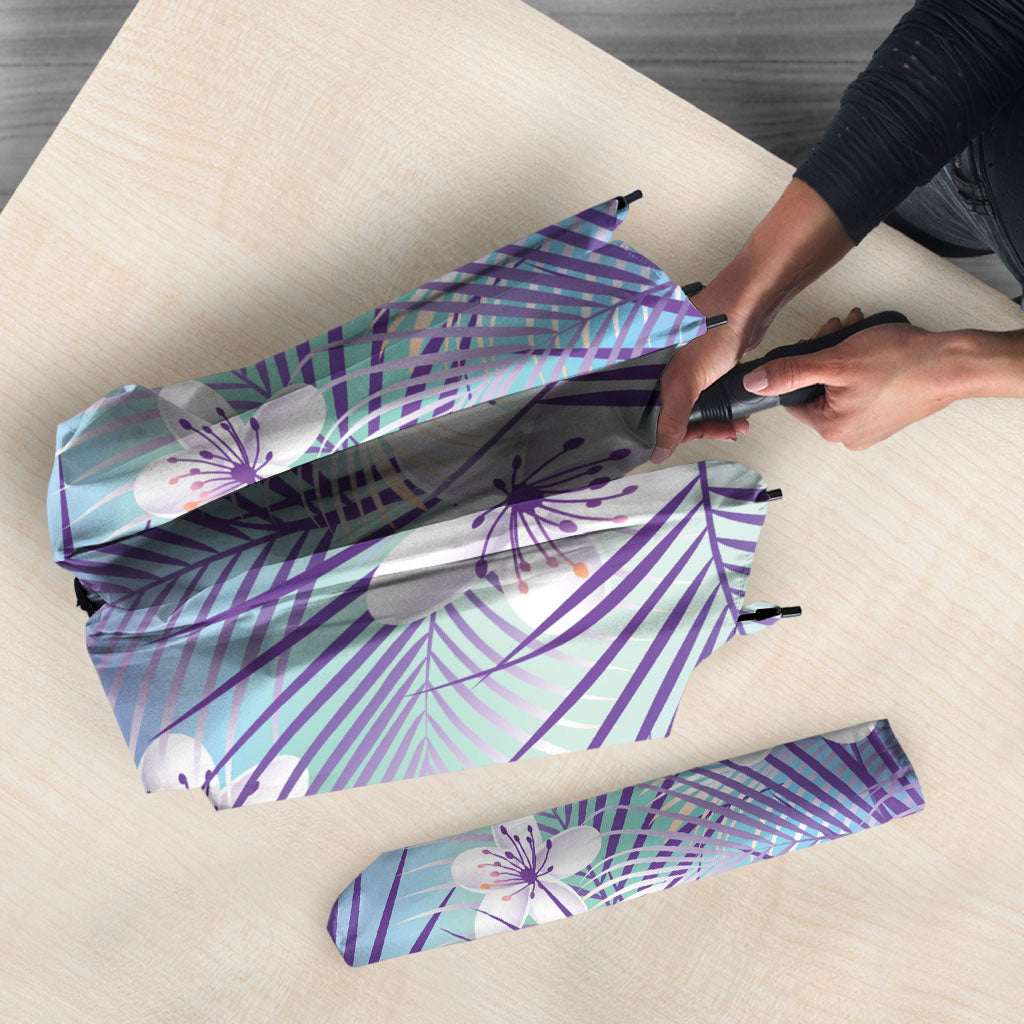 Purple Aloha Hawaiian Umbrella Tropical Flower Palm Leaf Pattern LT19 - Polynesian Pride