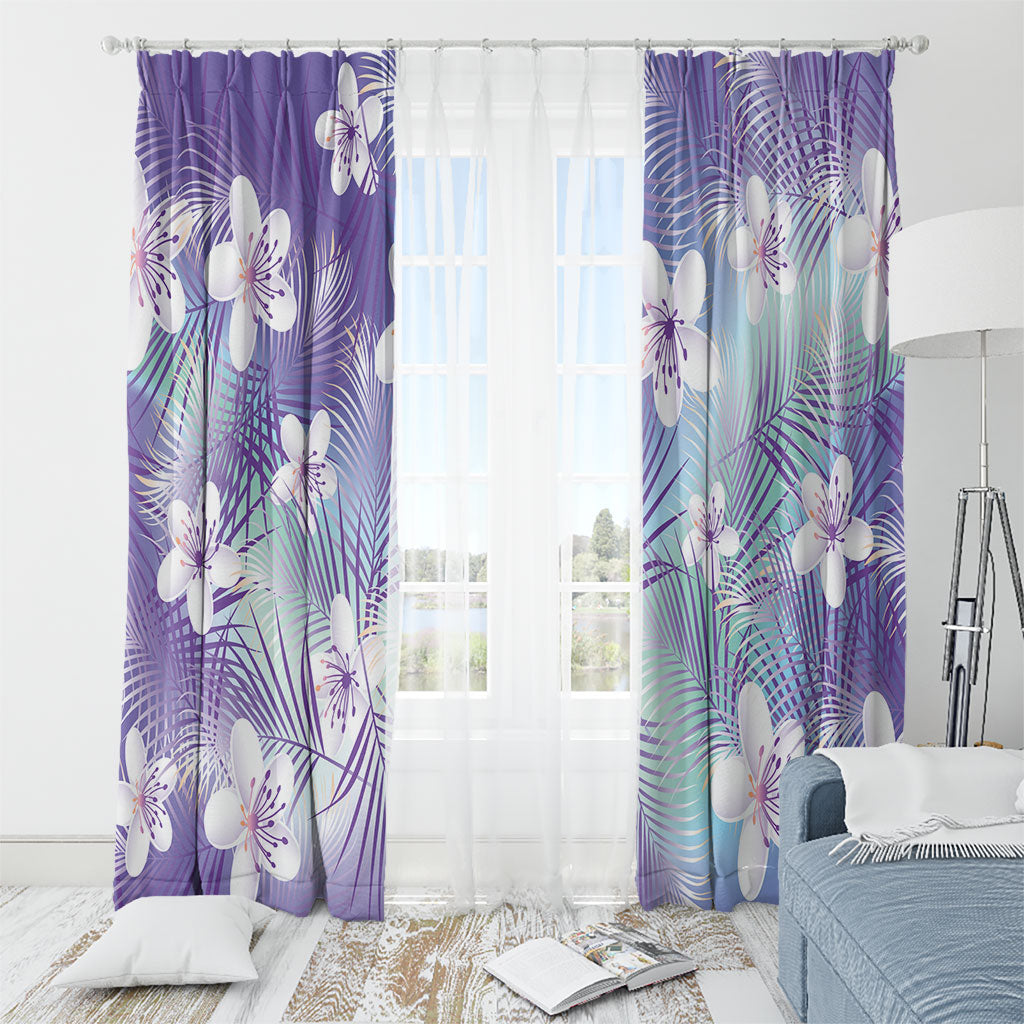 Purple Aloha Hawaiian Window Curtain Tropical Flower Palm Leaf Pattern LT19 - Polynesian Pride