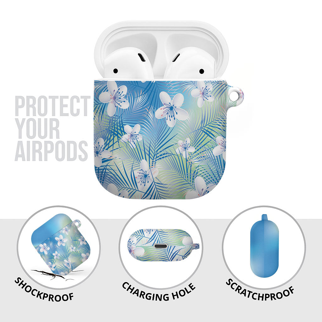 Blue Aloha Hawaiian AirPods Case Tropical Flower Palm Leaf Pattern LT19 - Polynesian Pride