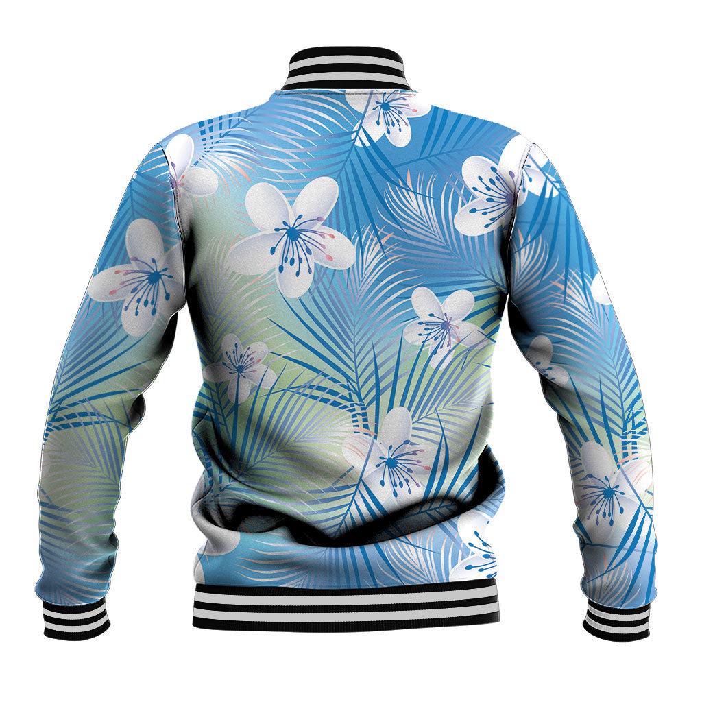 Blue Aloha Hawaiian Baseball Jacket Tropical Flower Palm Leaf Pattern LT19 - Polynesian Pride