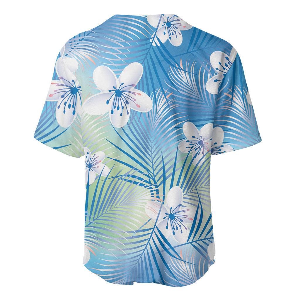 Blue Aloha Hawaiian Baseball Jersey Tropical Flower Palm Leaf Pattern LT19 - Polynesian Pride