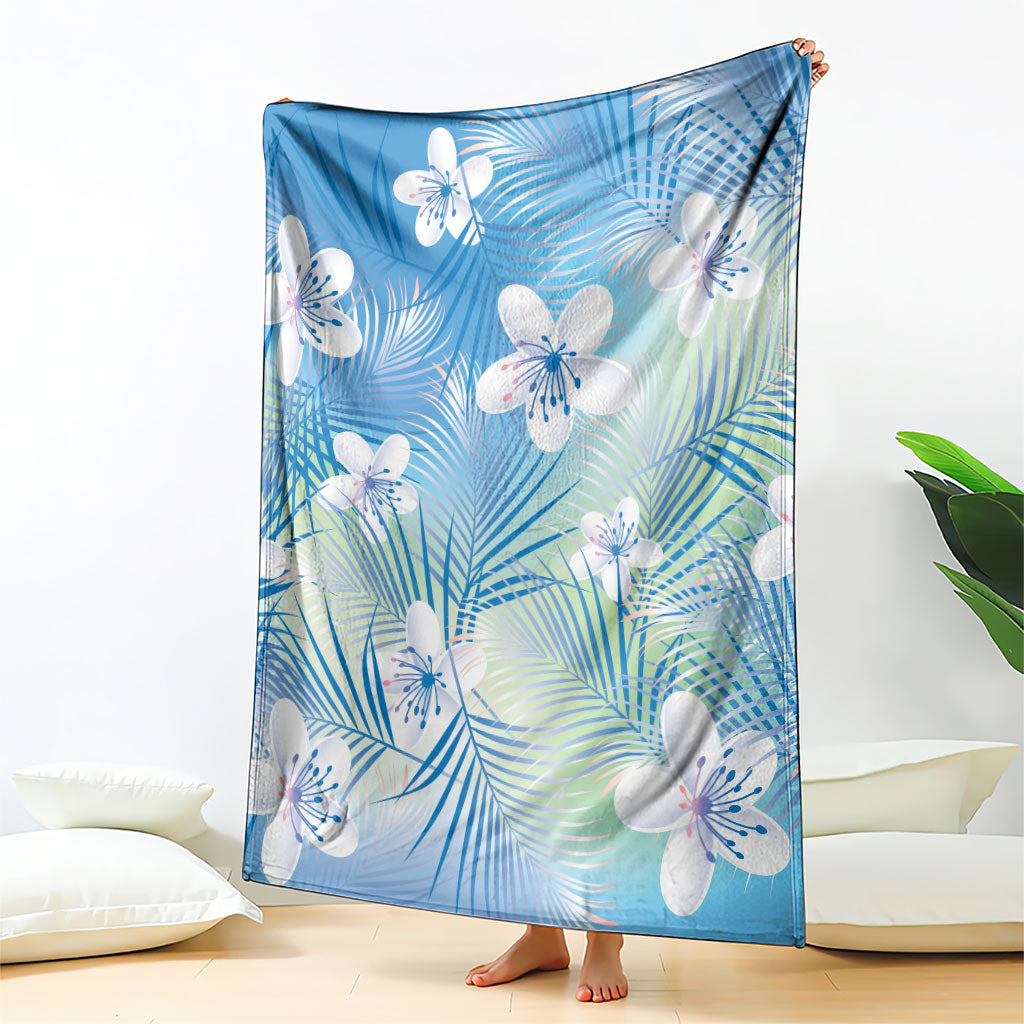 Blue Aloha Hawaiian Blanket Tropical Flower Palm Leaf Pattern LT19 - Polynesian Pride
