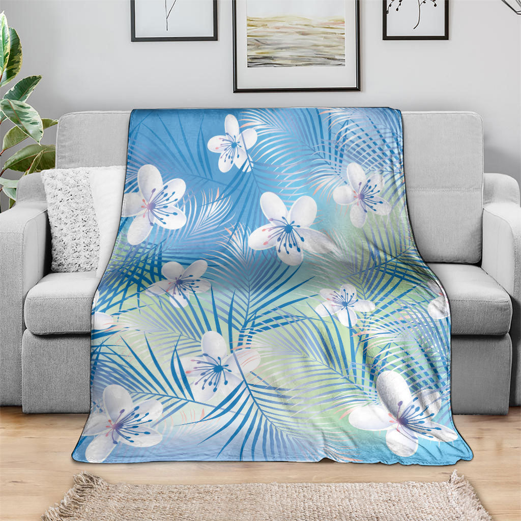 Blue Aloha Hawaiian Blanket Tropical Flower Palm Leaf Pattern LT19 - Polynesian Pride