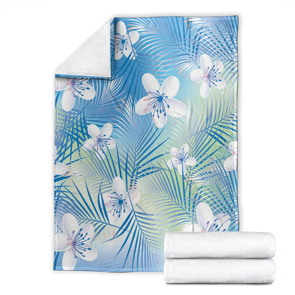 Blue Aloha Hawaiian Blanket Tropical Flower Palm Leaf Pattern LT19 - Polynesian Pride