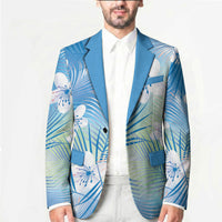 Blue Aloha Hawaiian Blazer Tropical Flower Palm Leaf Pattern LT19 - Polynesian Pride