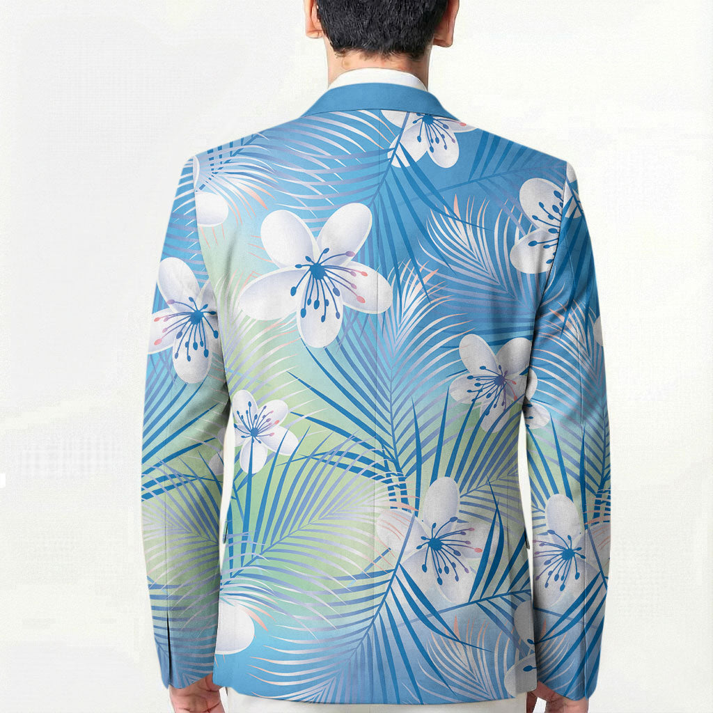 Blue Aloha Hawaiian Blazer Tropical Flower Palm Leaf Pattern LT19 - Polynesian Pride