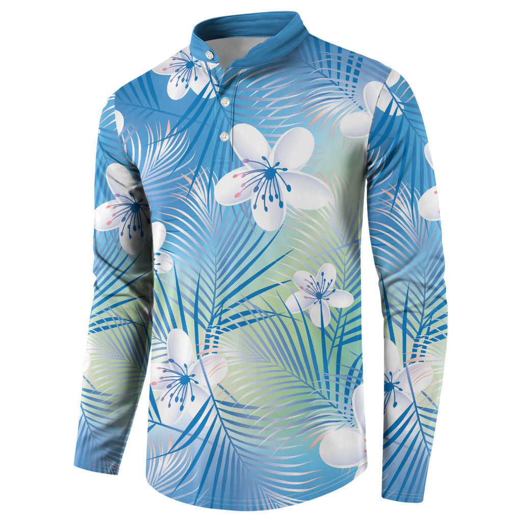 Blue Aloha Hawaiian Button Sweatshirt Tropical Flower Palm Leaf Pattern LT19 - Polynesian Pride