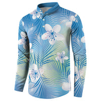 Blue Aloha Hawaiian Button Sweatshirt Tropical Flower Palm Leaf Pattern LT19 - Polynesian Pride
