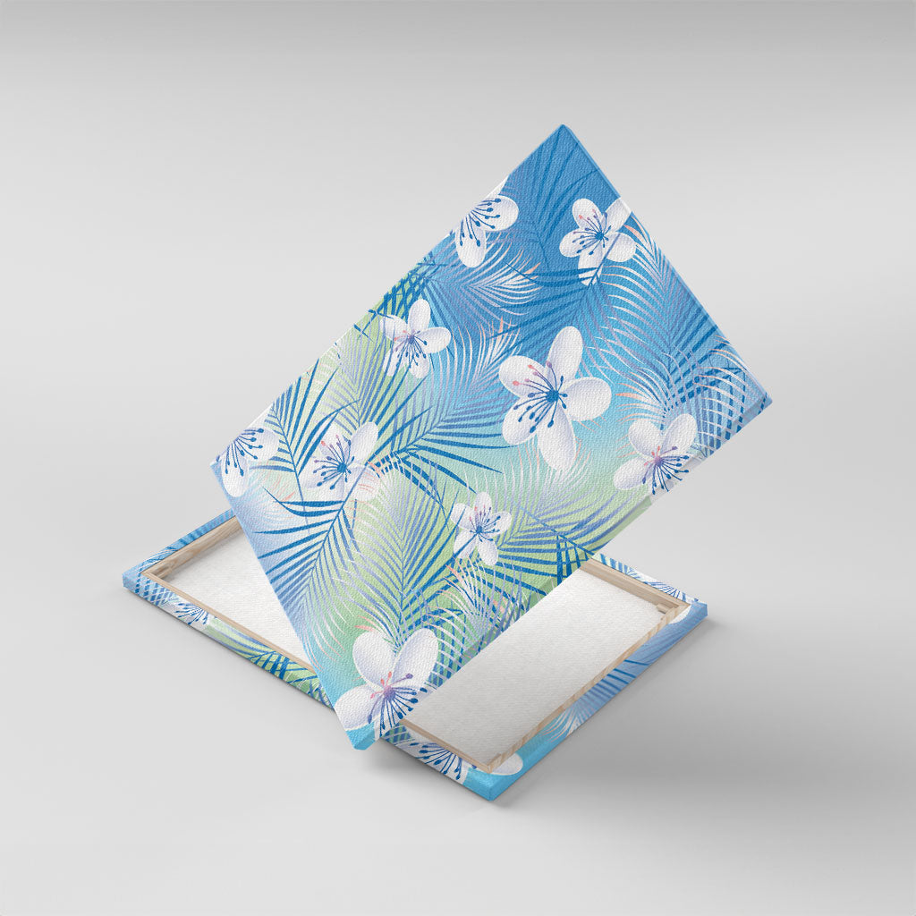 Blue Aloha Hawaiian Canvas Wall Art Tropical Flower Palm Leaf Pattern LT19 With Frame Blue - Polynesian Pride