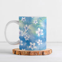 Blue Aloha Hawaiian Ceramic Mug Tropical Flower Palm Leaf Pattern LT19 Blue - Polynesian Pride