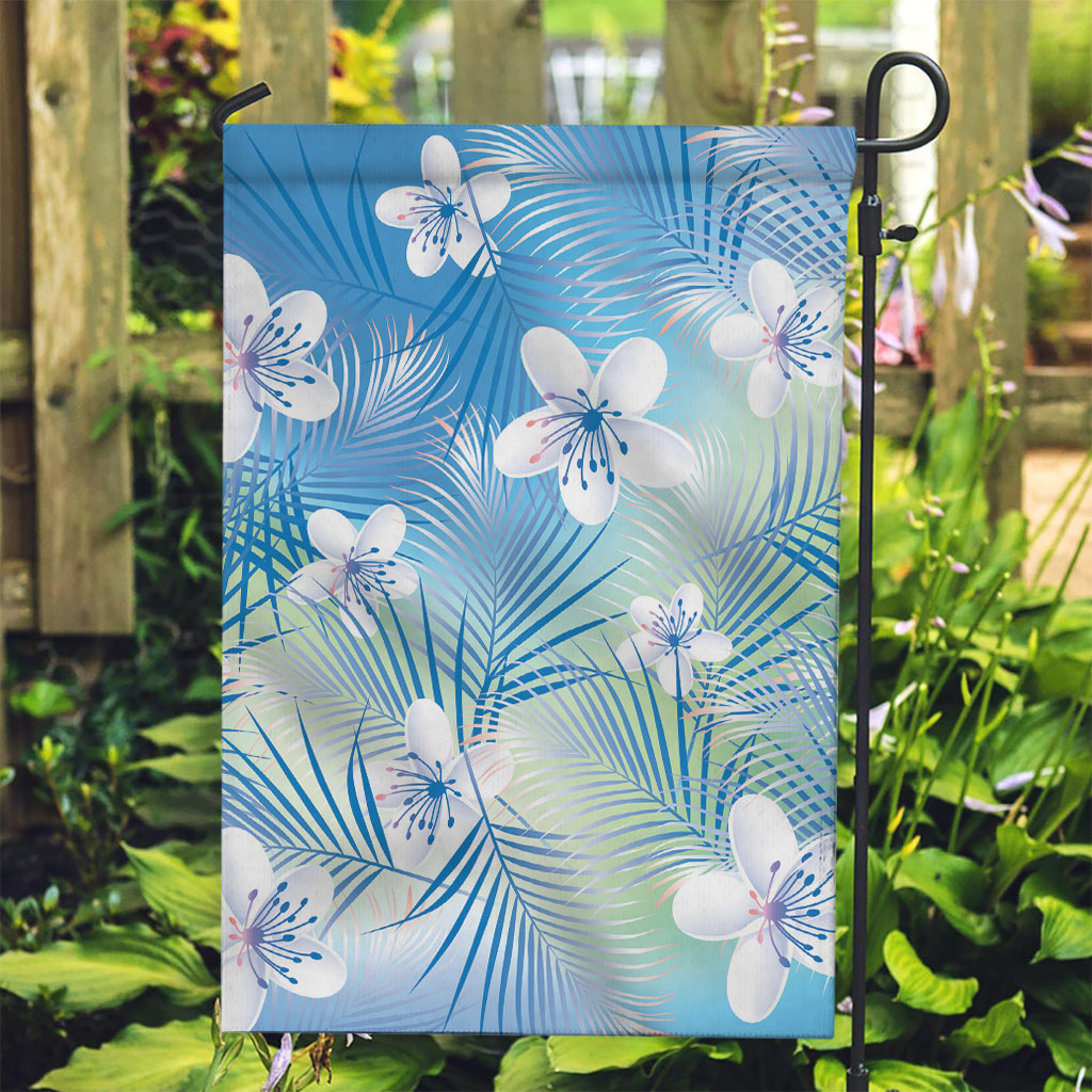 Blue Aloha Hawaiian Garden Flag Tropical Flower Palm Leaf Pattern LT19 Garden Flag Blue - Polynesian Pride