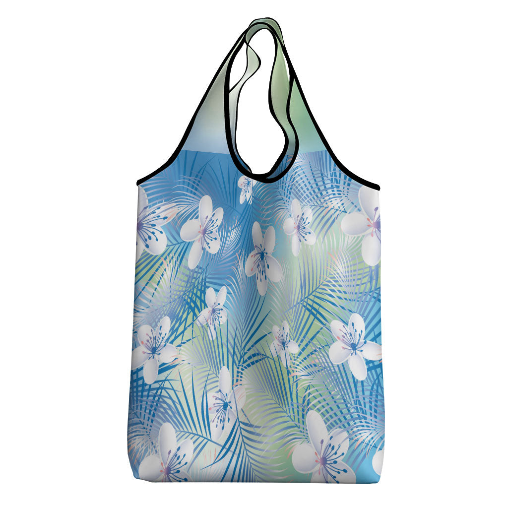 Blue Aloha Hawaiian Grocery Bag Tropical Flower Palm Leaf Pattern LT19 - Polynesian Pride