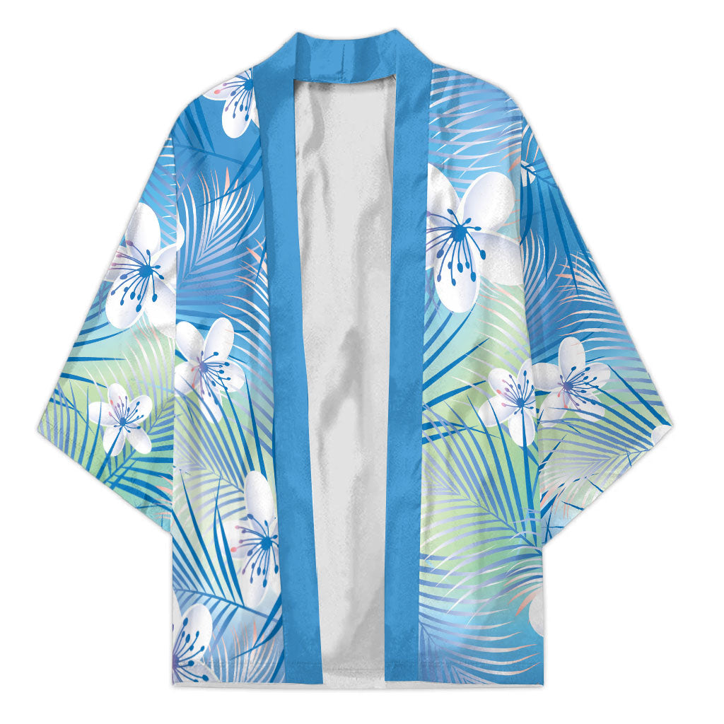 Blue Aloha Hawaiian Kimono Tropical Flower Palm Leaf Pattern LT19 Unisex Blue - Polynesian Pride