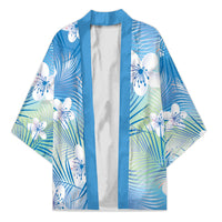 Blue Aloha Hawaiian Kimono Tropical Flower Palm Leaf Pattern LT19 Unisex Blue - Polynesian Pride