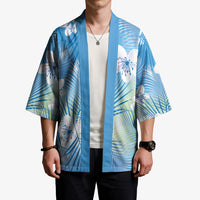 Blue Aloha Hawaiian Kimono Tropical Flower Palm Leaf Pattern LT19 - Polynesian Pride
