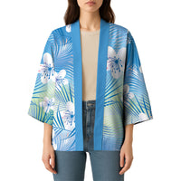 Blue Aloha Hawaiian Kimono Tropical Flower Palm Leaf Pattern LT19 - Polynesian Pride