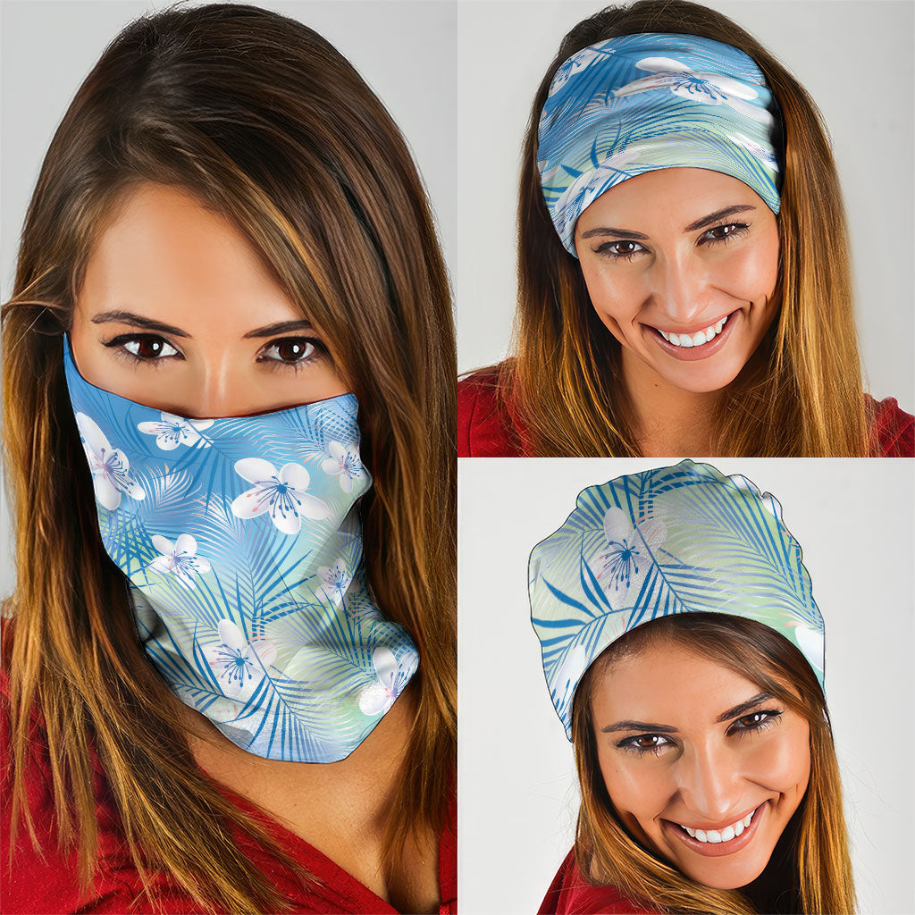 Blue Aloha Hawaiian Neck Gaiter Tropical Flower Palm Leaf Pattern LT19 - Polynesian Pride