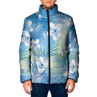 Blue Aloha Hawaiian Padded Jacket Tropical Flower Palm Leaf Pattern LT19 Men Blue - Polynesian Pride