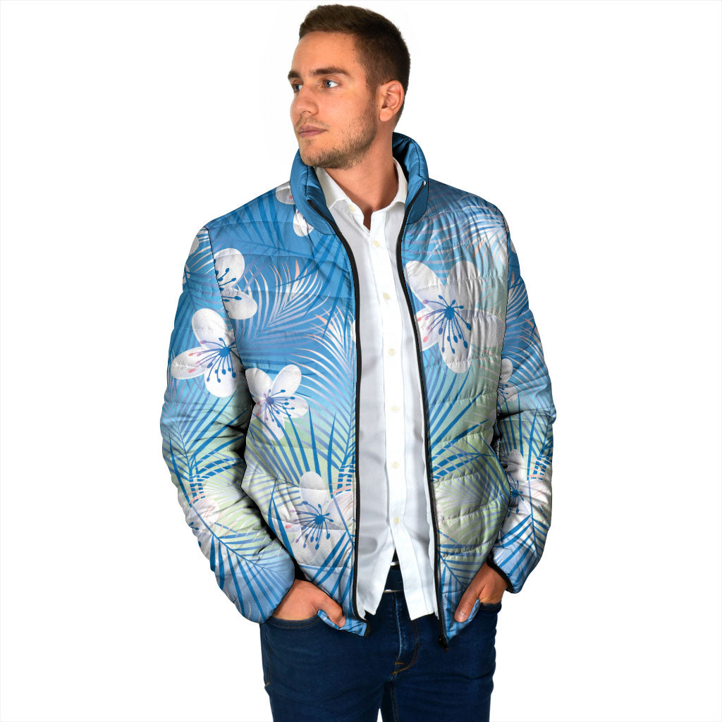 Blue Aloha Hawaiian Padded Jacket Tropical Flower Palm Leaf Pattern LT19 - Polynesian Pride