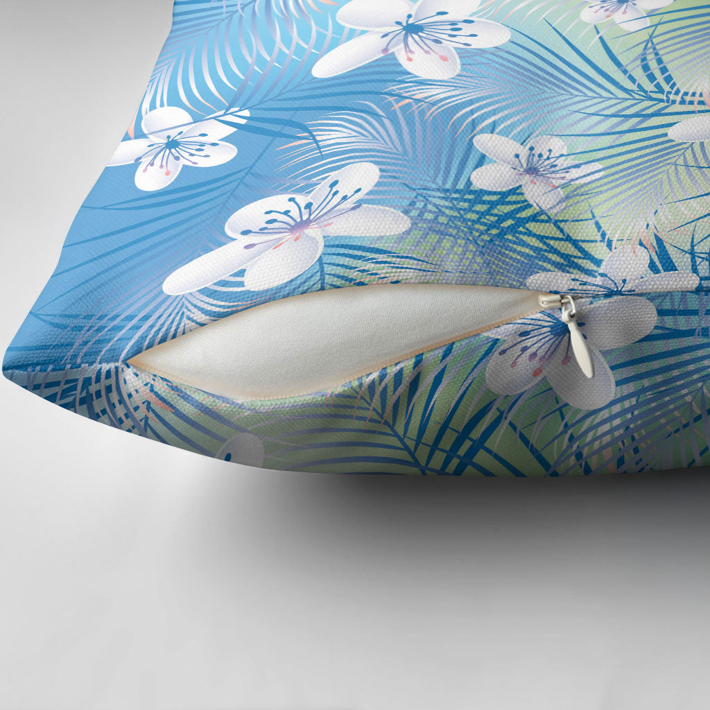 Blue Aloha Hawaiian Pillow Cover Tropical Flower Palm Leaf Pattern LT19 - Polynesian Pride